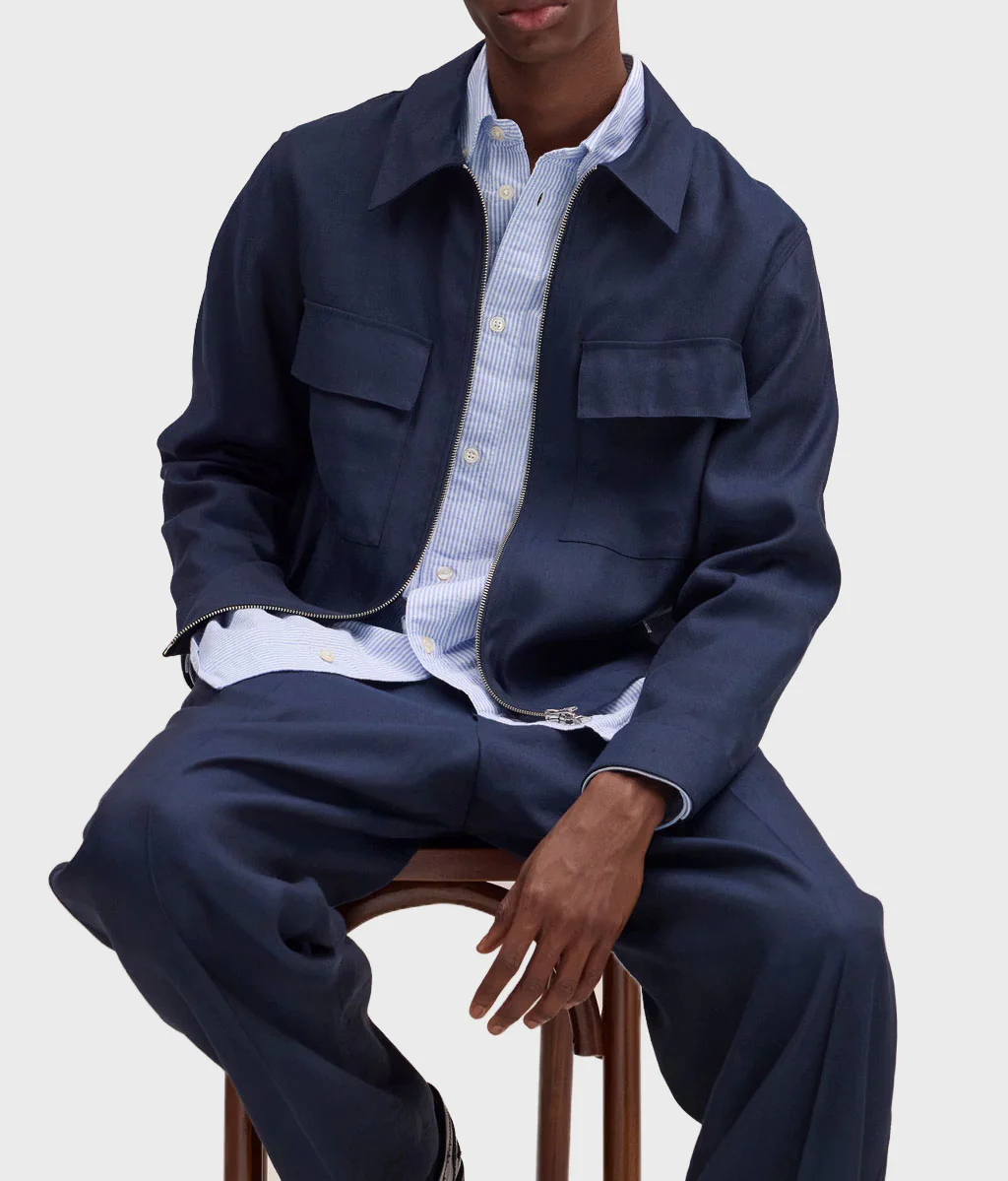 NN07 Alban Linen Blend Jacket in Navy - Image 3